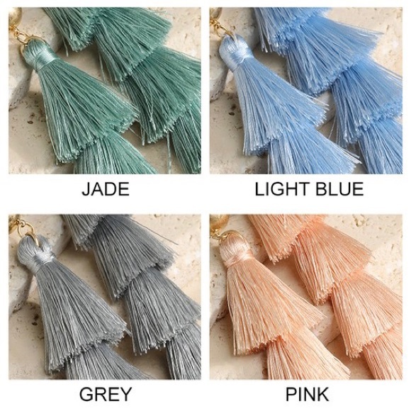 Tiered Tassel Earrings Jade - Picture 5 of 8